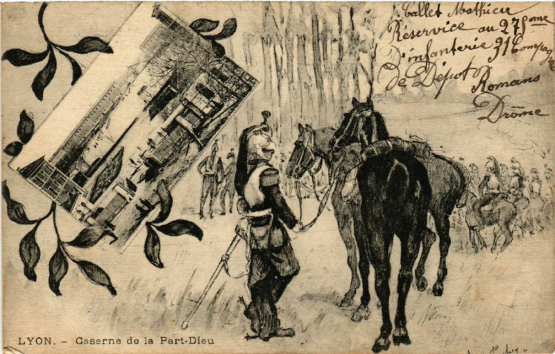 Carte postale ancienne Lyon Caserne de la Part-Dieu à Lyon