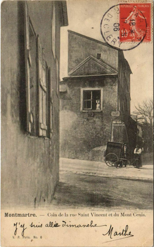 Carte postale ancienne Montmartre - Coin de la rue Saint Vincent et du Mont Cenis à Paris 18e