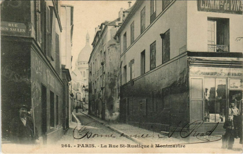 Carte postale ancienne La Rue Saint-Rustique à Montmartre à Paris 18e