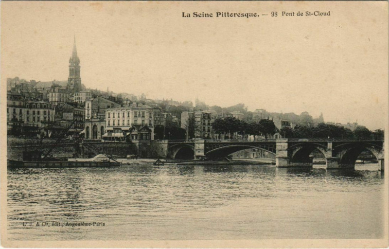 Carte postale ancienne La Seine Pittoresque Saint-Cloud 98. Pont de Saint-cloud à Saint-Cloud