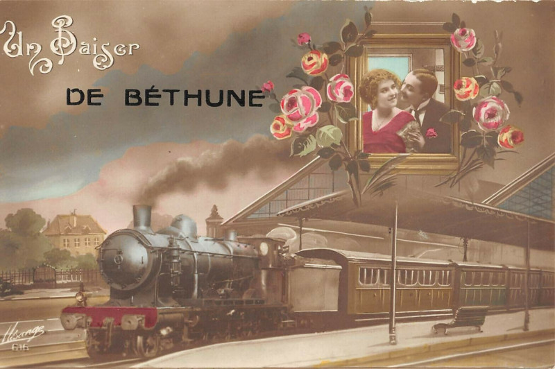 Carte postale ancienne Un Baiser De Bethune (Train