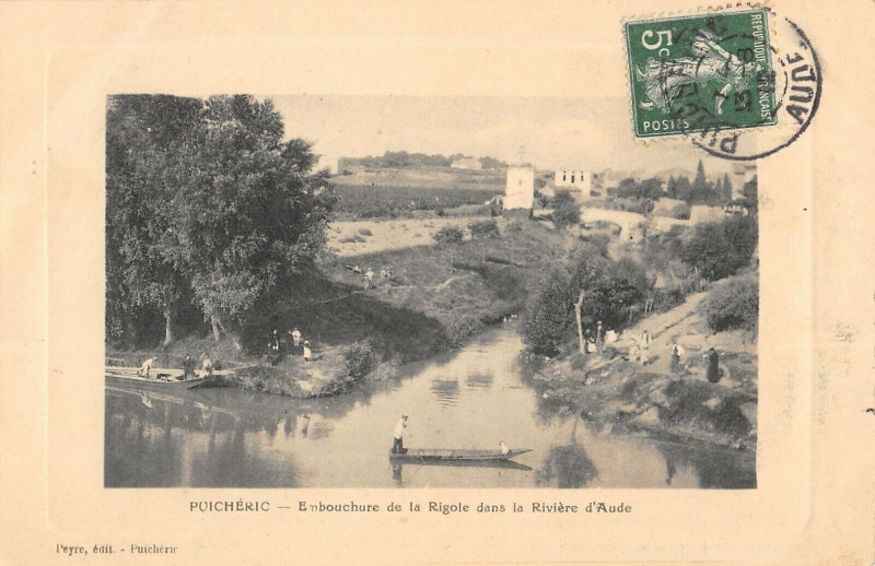 Carte postale ancienne Puicheric Embouchure De La Rigole Dans La Riviere Aude