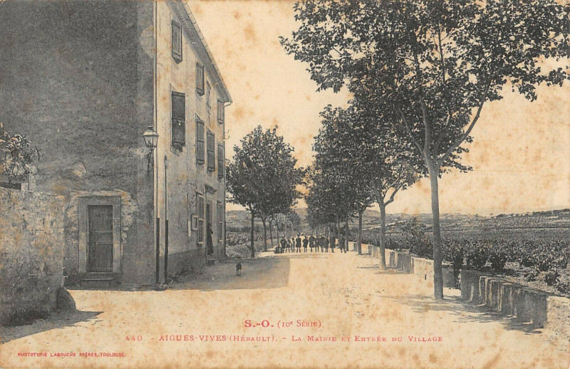 Carte postale ancienne Aigues Vives La Mairie Et Entree Du Village à Aigues-Vives