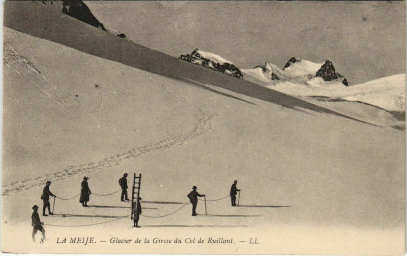 Carte postale ancienne La Meije - Glacier de la Girose du Col de Ruillant