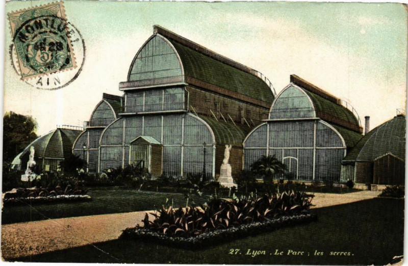 Carte postale ancienne Ed. Aqua 27 Lyon Le Parc les serres à Lyon