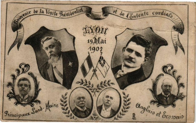 Carte postale ancienne Lyon-Souvenir de la Visite Presidentiel et de l'Entente cordinale à Lyon