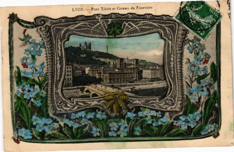 Carte postale ancienne Lyon-Pont Tilsitt et Coteau de Fourviere à Lyon
