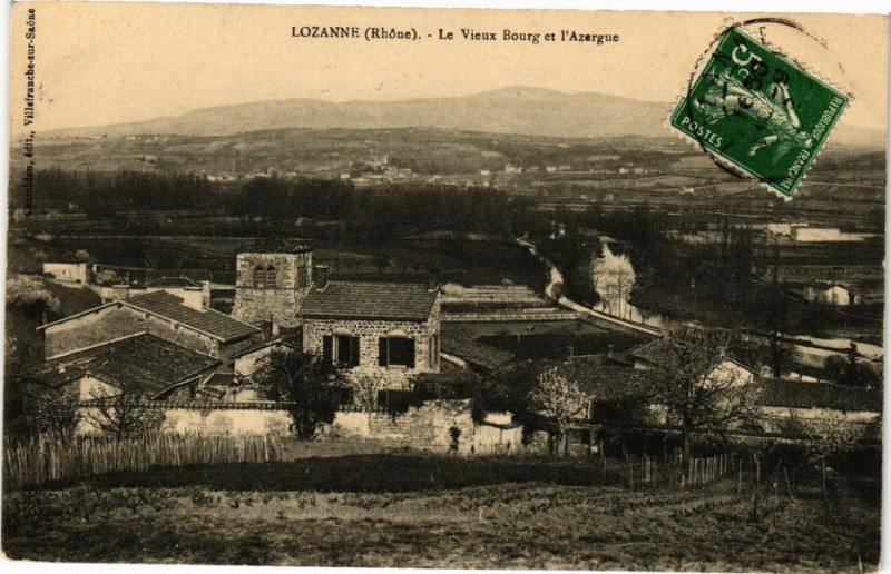 Carte postale ancienne Lozanne-Le Vieux Bourg et l'Azergue à Lozanne