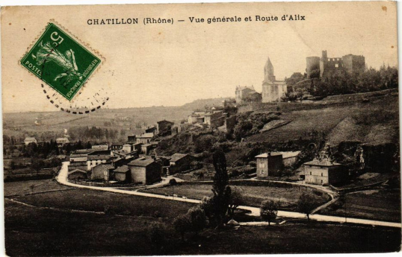 Carte postale ancienne Chatillon-Vue générale et Route d'Alix à Alix