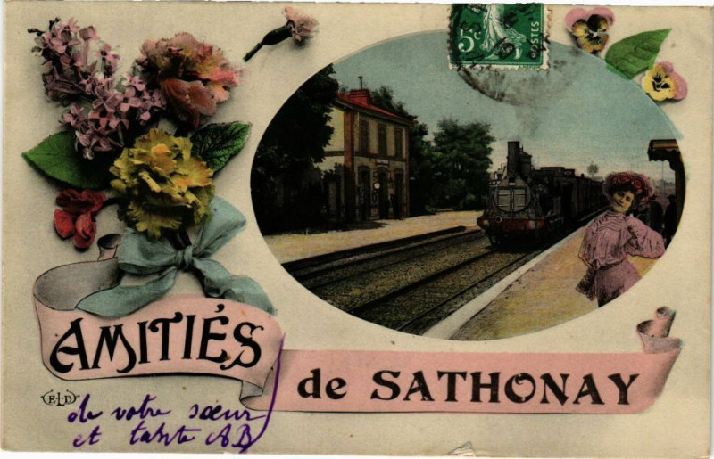 Carte postale ancienne Amitiés de Sathonay
