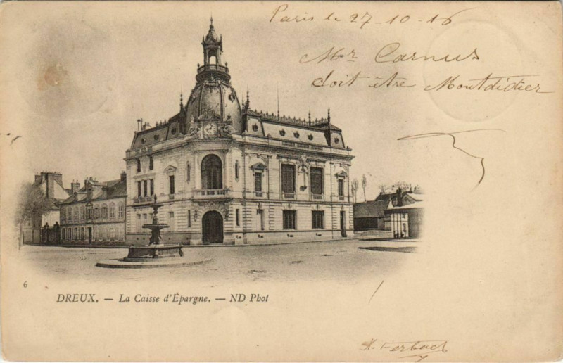 Carte postale ancienne Dreux Caisse d'Epargne France à Dreux