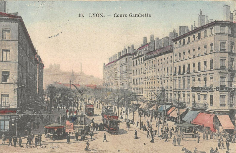 Carte postale ancienne Lyon Cours Gambetta à Cours