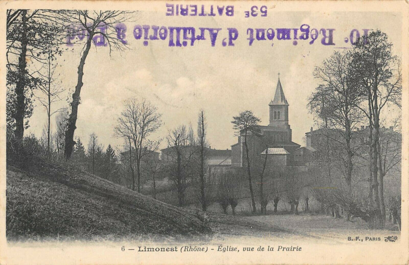 Carte postale ancienne Limonest Eglise Vue De La Prairie à Limonest