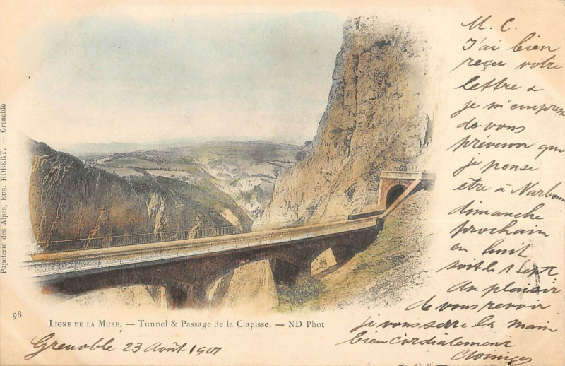 Carte postale ancienne Ligne De La Mure Tunnel Et Passage De La Clapisse à La Mure