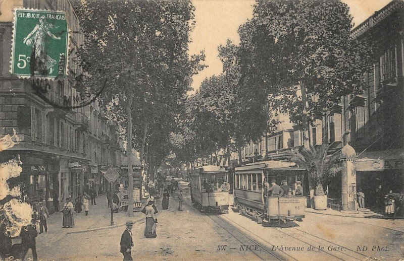 Carte postale ancienne Nice Avenue De La Gare Tramway à Nice