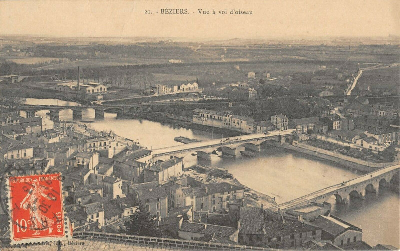 Carte postale ancienne Beziers Vue A Vol D'Oiseau