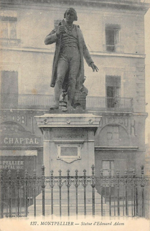 Carte postale ancienne Montpellier Statue D'Edouard Adam à Montpellier