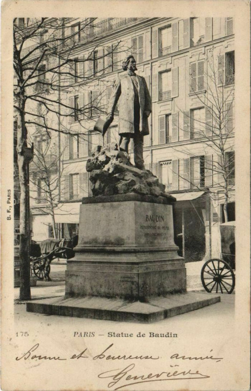 Carte postale ancienne Paris ed. B.F. Statue de baudin à Paris