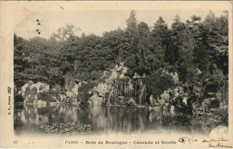 Carte postale ancienne Bois de Boulogne - Cascade et Grotte à Paris 16e