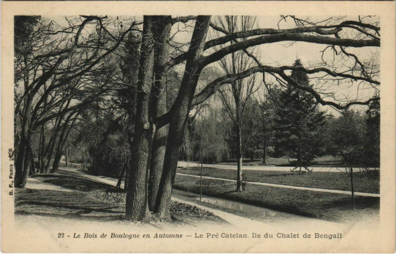 Carte postale ancienne Le Bois de Boulogne en Automne - Le Pré Catelan - Ile du Chalet de Bengali à Paris 16e