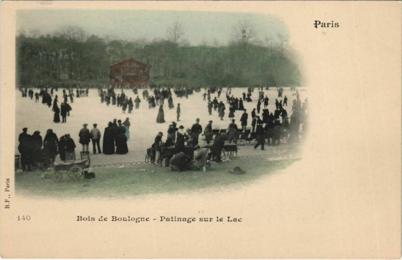 Carte postale ancienne Bois de Boulogne - Patinage sur le Lac à Paris