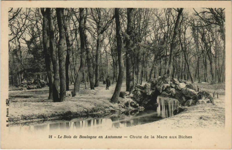 Carte postale ancienne Le Bois de Boulogne en Automne - Chute de la Mare aux Biches à Paris 16e
