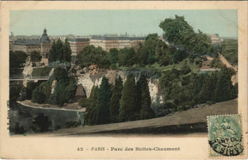 Carte postale ancienne Parc des Buttes Chaumont à Paris 19e