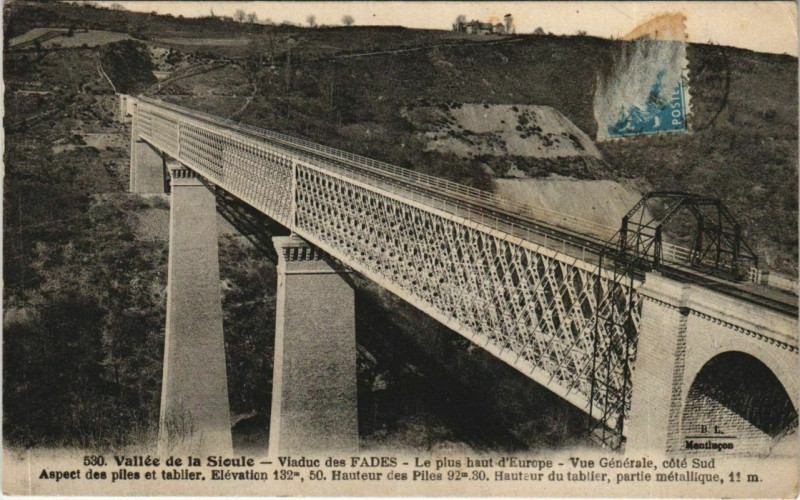 Carte postale ancienne Vallee de la Sioule - Viaduc des Fades