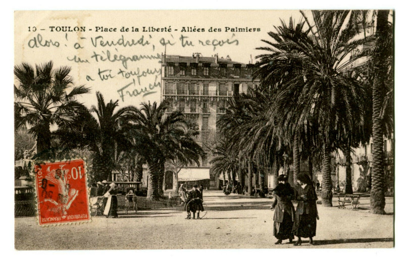 Carte postale ancienne Var Toulon place de la Liberté Allée des Palmiers animé à Toulon
