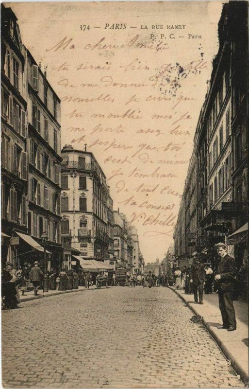 Carte postale ancienne La Rue Ramey à Paris 18e