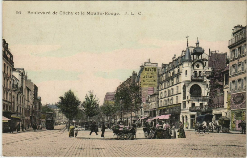 Carte postale ancienne Boulevard de Clichy et le Moulin-Rouge à Paris 9e