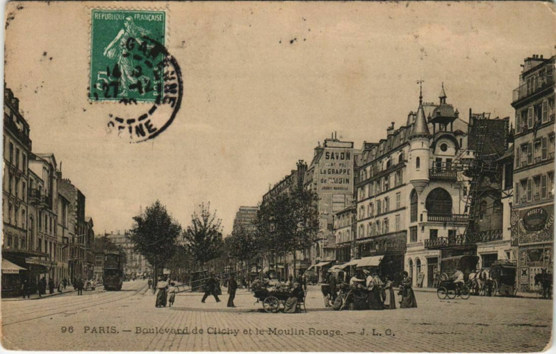 Carte postale ancienne Boulevard de Clichy et le Moulin-Rouge à Paris 9e