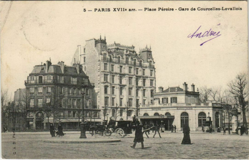 Carte postale ancienne Place Péreire - Gare de Courcelles-Levallois à Paris 17e