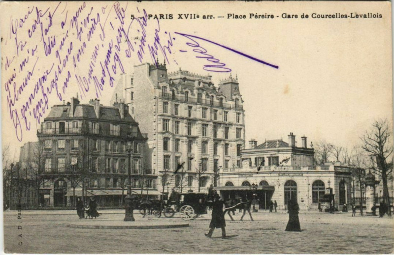 Carte postale ancienne Place Péreire - Gare de Courcelles-Levallois à Paris 17e