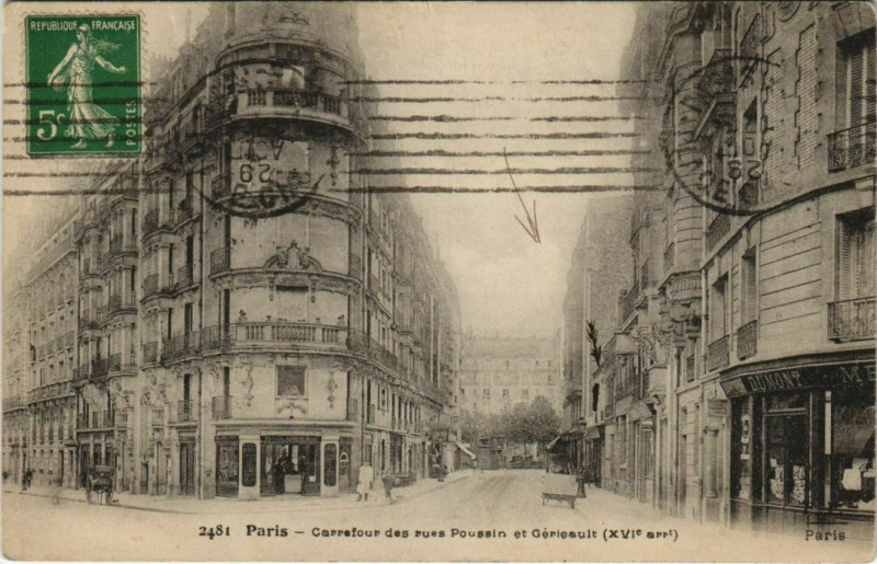 Carte postale ancienne Carrefour des rues Poussin et Géricault à Paris 16e