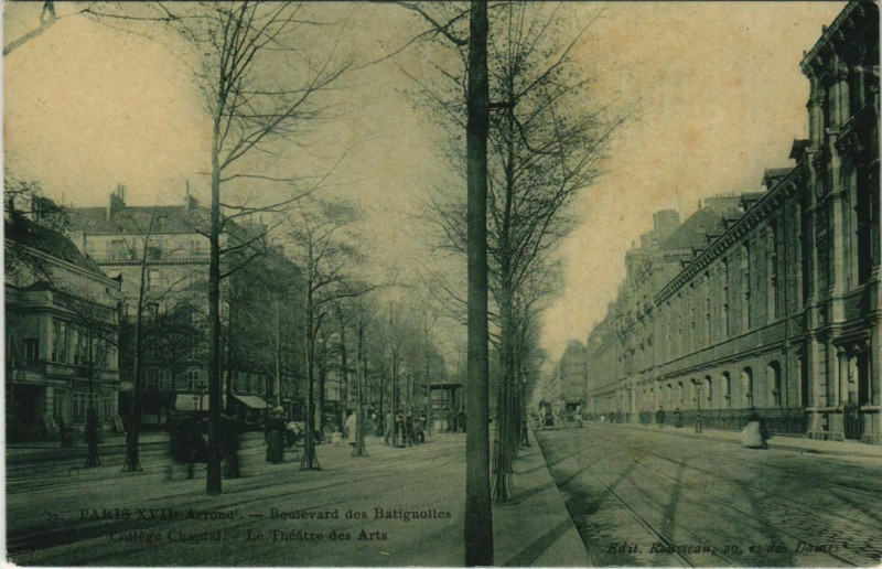 Carte postale ancienne Boulevard des Batignolles - Collège Chaptal - Le Théâtre des Arts à Paris 8e