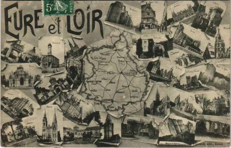 Carte postale ancienne Eure-et-Loir - Map - Town Scenes