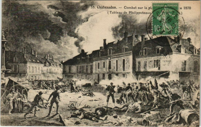 Carte postale ancienne Chateaudun Combat sur la Place le 18 Octobre - 1870 - Tableau
