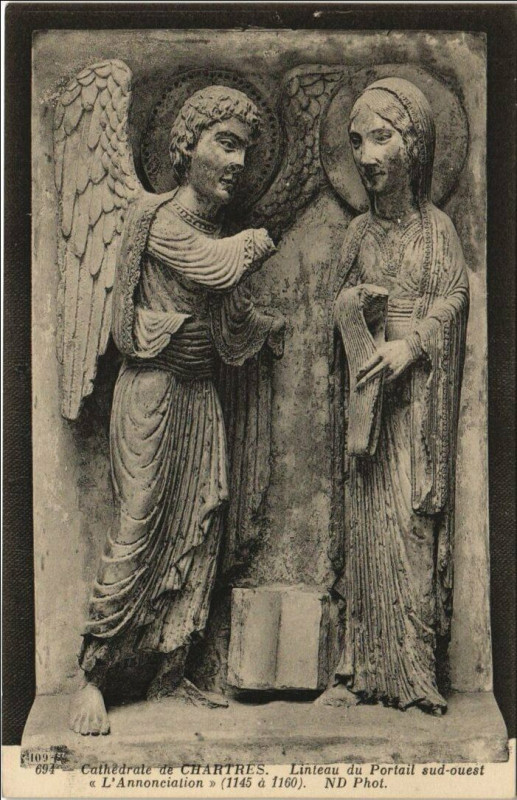Carte postale ancienne Chartres Cathedrale - Linteau du Portail Sud-Ouest L'Annonciation à Chartres