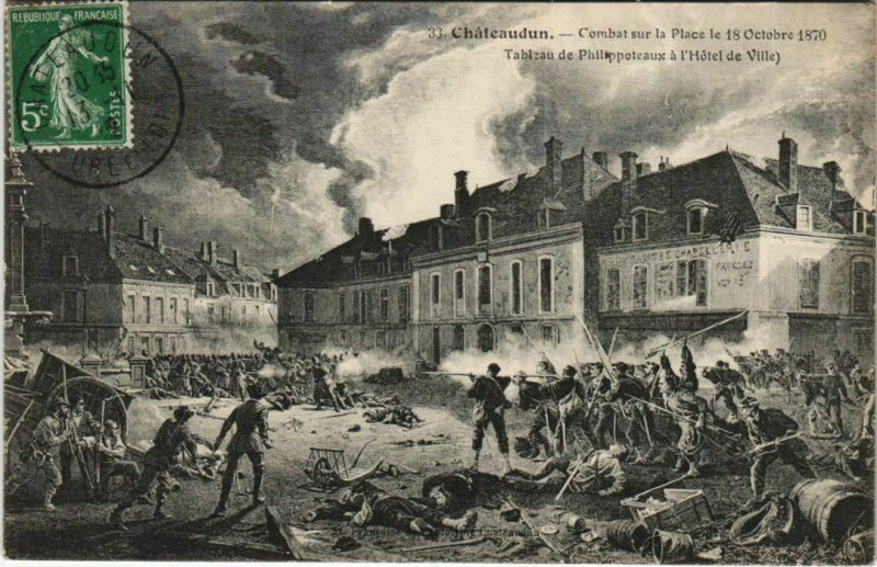 Carte postale ancienne Chateaudun Combat sur la Place le 18 Octobre - 1870 - Tableau