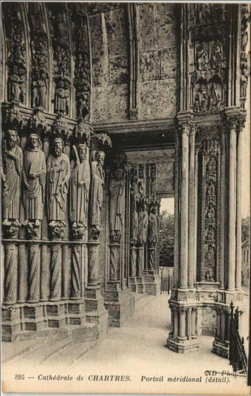 Carte postale ancienne Chartres Cathedrale - Portail Meridional - Detail à Chartres