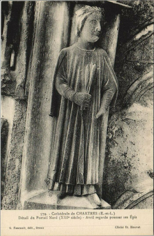 Carte postale ancienne Chartres Cathedrale - Detail du Portail Nord - Avril - Artwork à Chartres