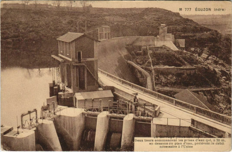 Carte postale ancienne Eguzon Le Barrage France