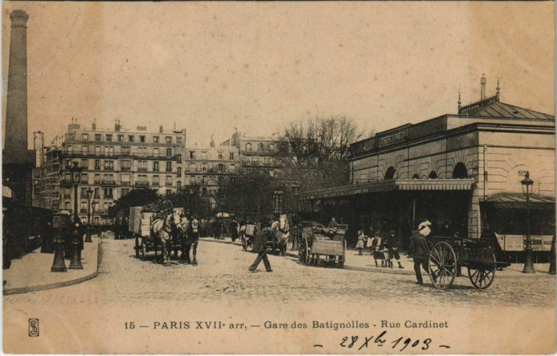 Carte postale ancienne Gare des Batignolles - Rue Cardinet à Paris 17e