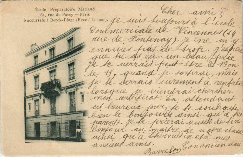 Carte postale ancienne Ecole Préparatoire Mariaud - Rue de Passy à Paris 16e