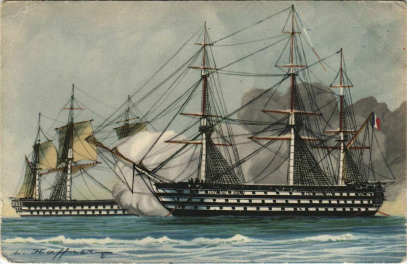 Carte postale ancienne Vaisseaux - Combat a l'Embossage Ships