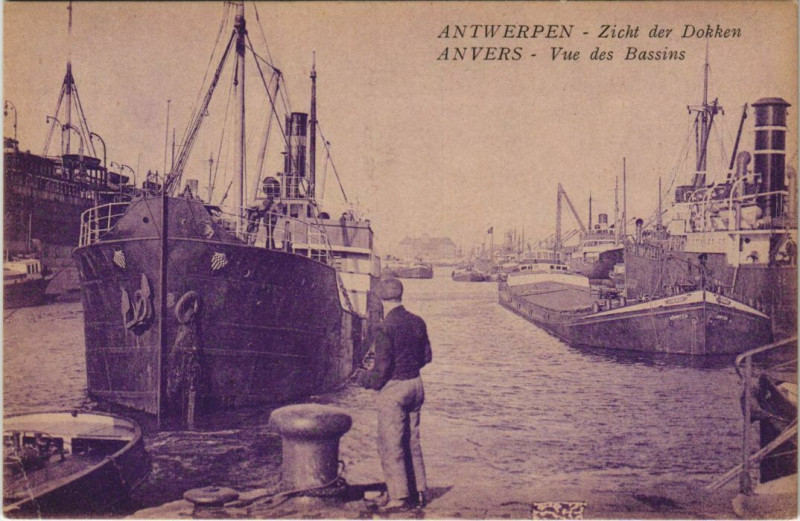 Carte postale ancienne Anvers - Vue des Bassins Ships
