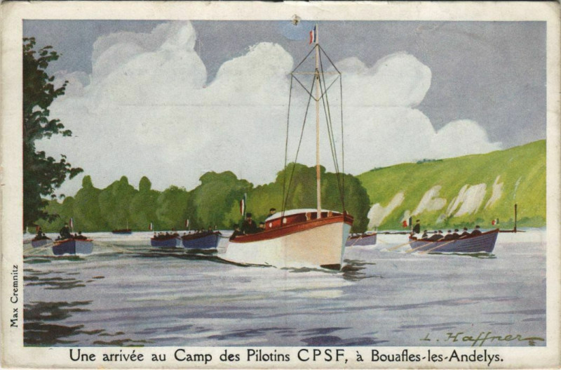 Carte postale ancienne Une Arrivee au Camp des Pilotins Cpsf Ships