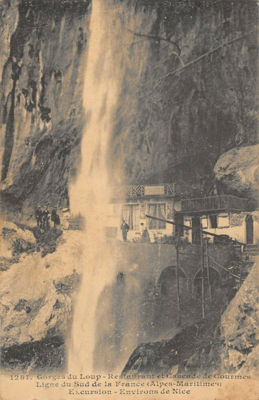 Carte postale ancienne Gorges Du Loup Restaurant Cascade De Courmes à Courmes