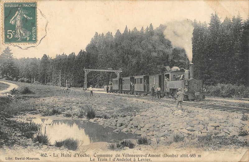 Carte postale ancienne La Halte D'Yoche Commune De Villeneuve D'Amont Train D'Andelot A Levier à Levier